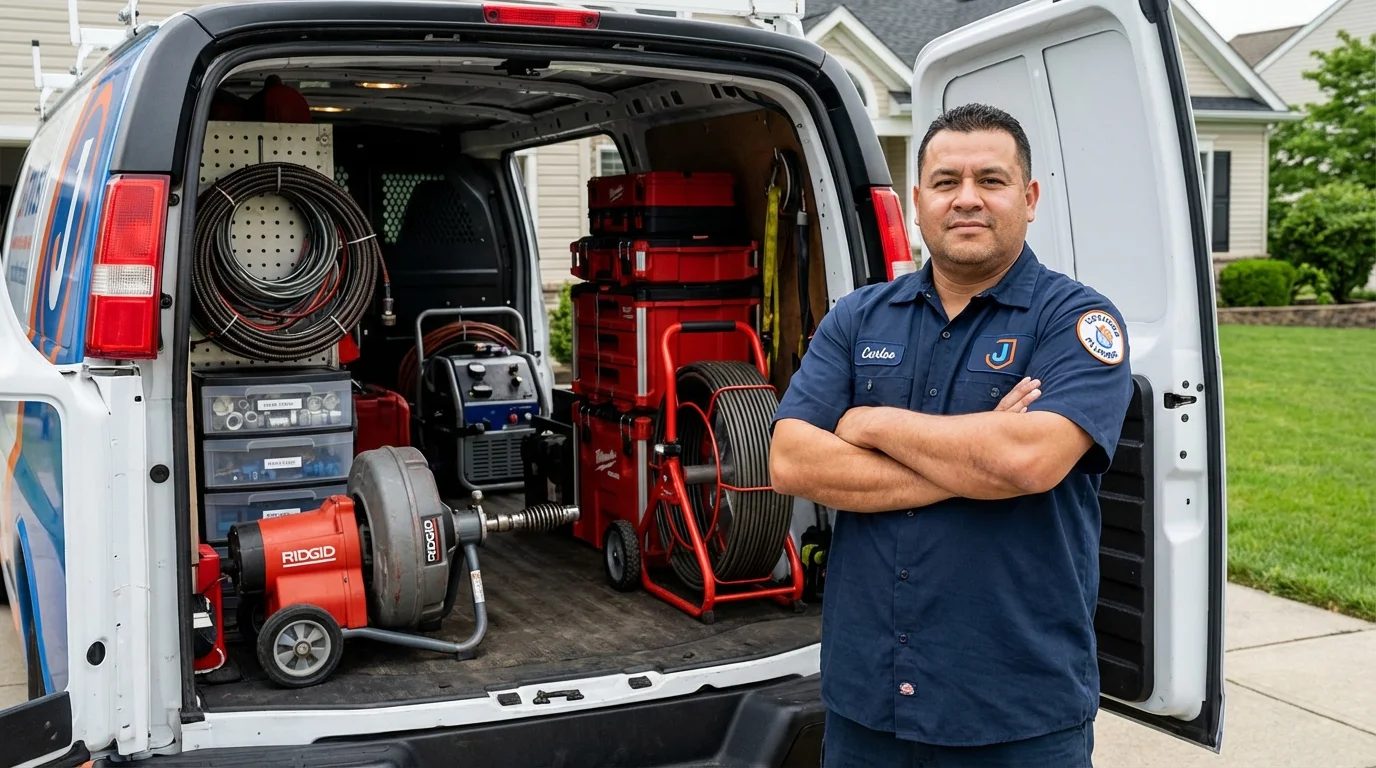 Professional drain cleaning equipment and Johns Plumbing LLC plumber in Towanda
