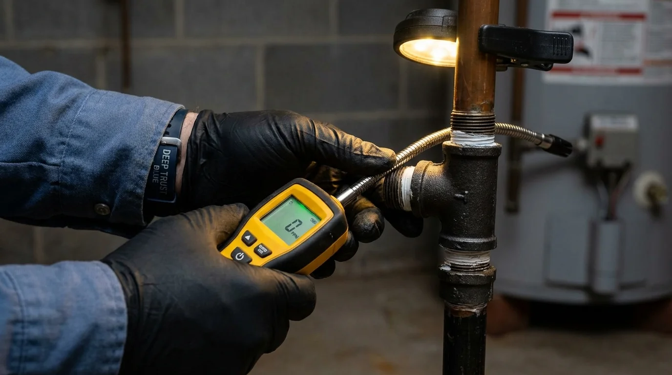 Gas leak detection with electronic sniffer by Johns Plumbing LLC in Towanda