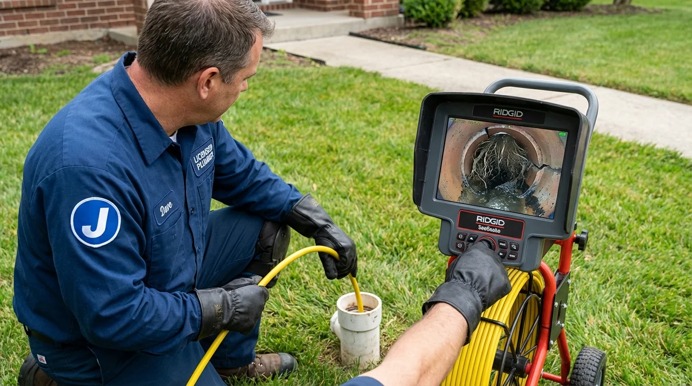 Sewer camera inspection being performed by Johns Plumbing LLC in Towanda