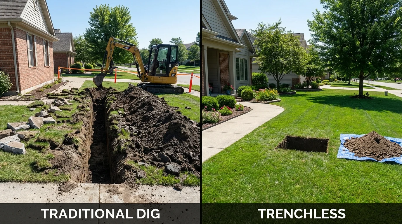Trenchless sewer repair with minimal yard damage versus traditional excavation in Towanda, PA
